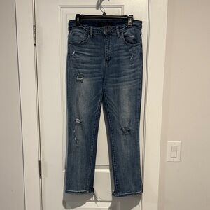 Risen Distressed Blue cropped kick out Jeans